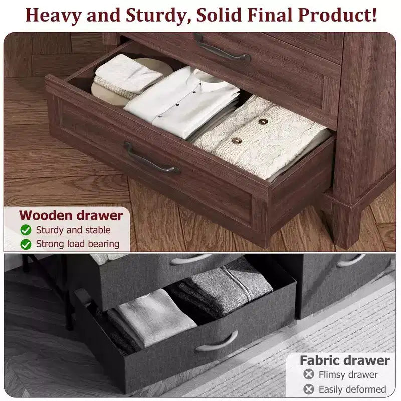 Comò alto a 5 cassetti, cassettiera verticale, comò moderno in legno da 41,3" per camera da letto, soggiorno, ingresso