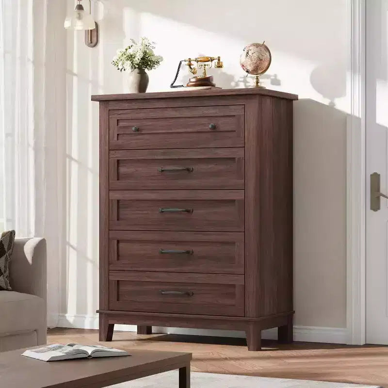 Comò alto a 5 cassetti, cassettiera verticale, comò moderno in legno da 41,3" per camera da letto, soggiorno, ingresso