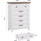 Comò alto a 5 cassetti, cassettiera verticale, comò moderno in legno da 41,3" per camera da letto, soggiorno, ingresso