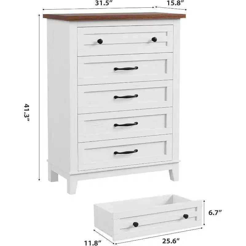 Comò alto a 5 cassetti, cassettiera verticale, comò moderno in legno da 41,3" per camera da letto, soggiorno, ingresso