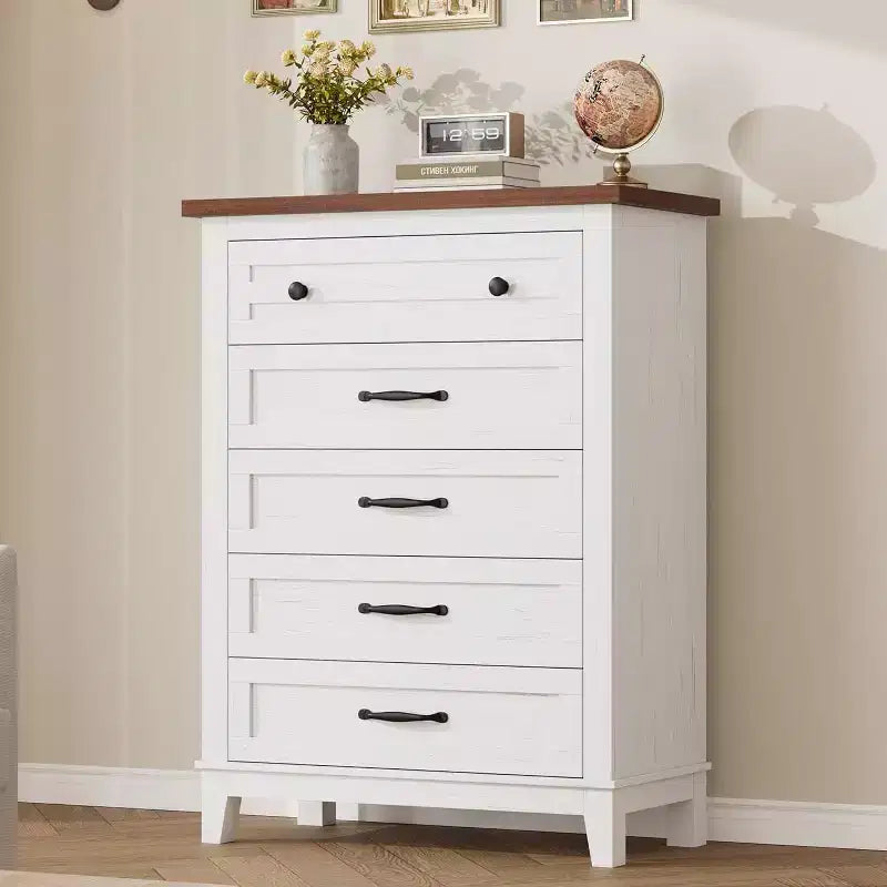 Comò alto a 5 cassetti, cassettiera verticale, comò moderno in legno da 41,3" per camera da letto, soggiorno, ingresso