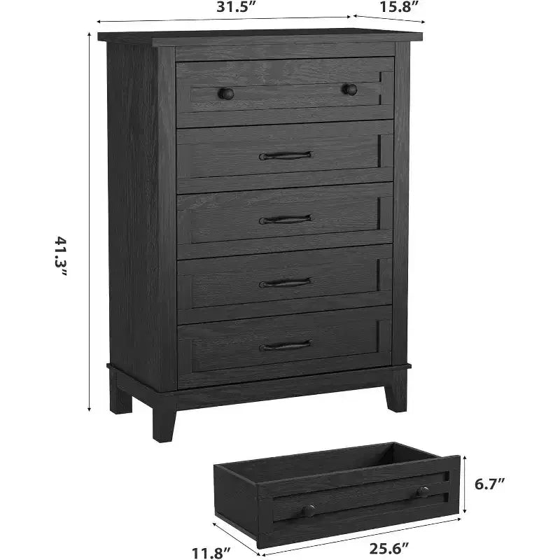 Comò alto a 5 cassetti, cassettiera verticale, comò moderno in legno da 41,3" per camera da letto, soggiorno, ingresso
