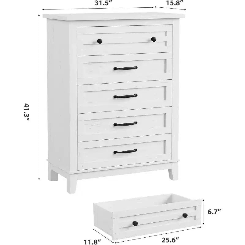 Comò alto a 5 cassetti, cassettiera verticale, comò moderno in legno da 41,3" per camera da letto, soggiorno, ingresso