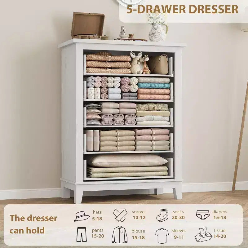 Comò alto a 5 cassetti, cassettiera verticale, comò moderno in legno da 41,3" per camera da letto, soggiorno, ingresso