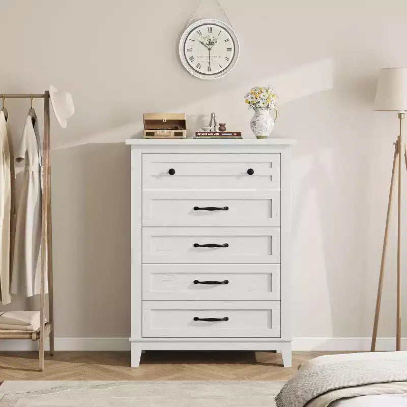 Comò alto a 5 cassetti, cassettiera verticale, comò moderno in legno da 41,3" per camera da letto, soggiorno, ingresso