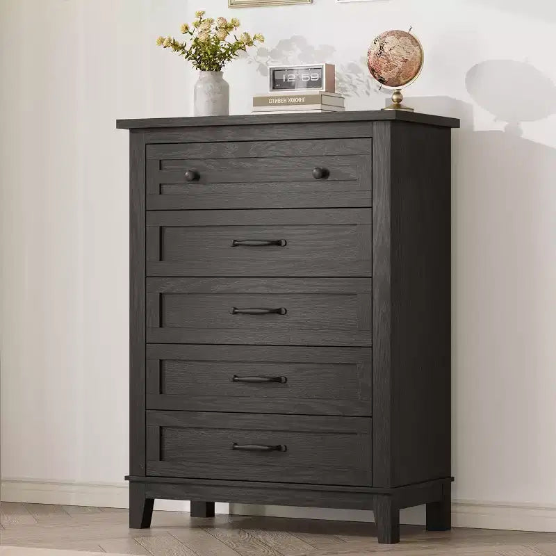Comò alto a 5 cassetti, cassettiera verticale, comò moderno in legno da 41,3" per camera da letto, soggiorno, ingresso