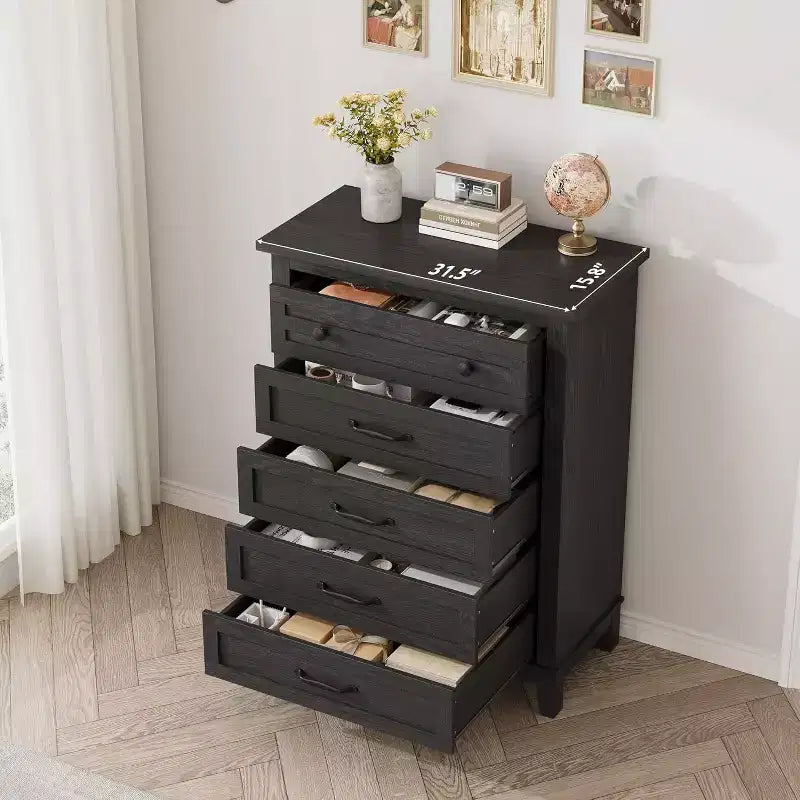 Comò alto a 5 cassetti, cassettiera verticale, comò moderno in legno da 41,3" per camera da letto, soggiorno, ingresso