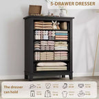 Comò alto a 5 cassetti, cassettiera verticale, comò moderno in legno da 41,3" per camera da letto, soggiorno, ingresso