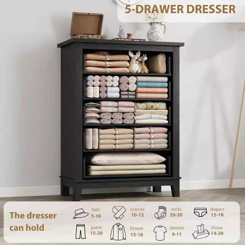 Comò alto a 5 cassetti, cassettiera verticale, comò moderno in legno da 41,3" per camera da letto, soggiorno, ingresso