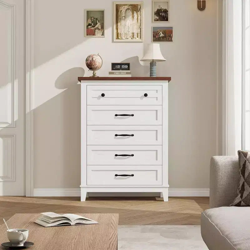 Comò alto a 5 cassetti, cassettiera verticale, comò moderno in legno da 41,3" per camera da letto, soggiorno, ingresso
