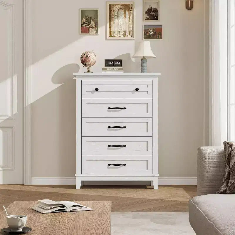 Comò alto a 5 cassetti, cassettiera verticale, comò moderno in legno da 41,3" per camera da letto, soggiorno, ingresso