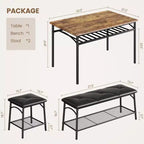 Set da 4 Pezzi con Tavolo Rettangolare da Cucina, 1 Panca Imbottita e 2 Sgabelli Quadrati