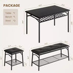 Set da 4 Pezzi con Tavolo Rettangolare da Cucina, 1 Panca Imbottita e 2 Sgabelli Quadrati
