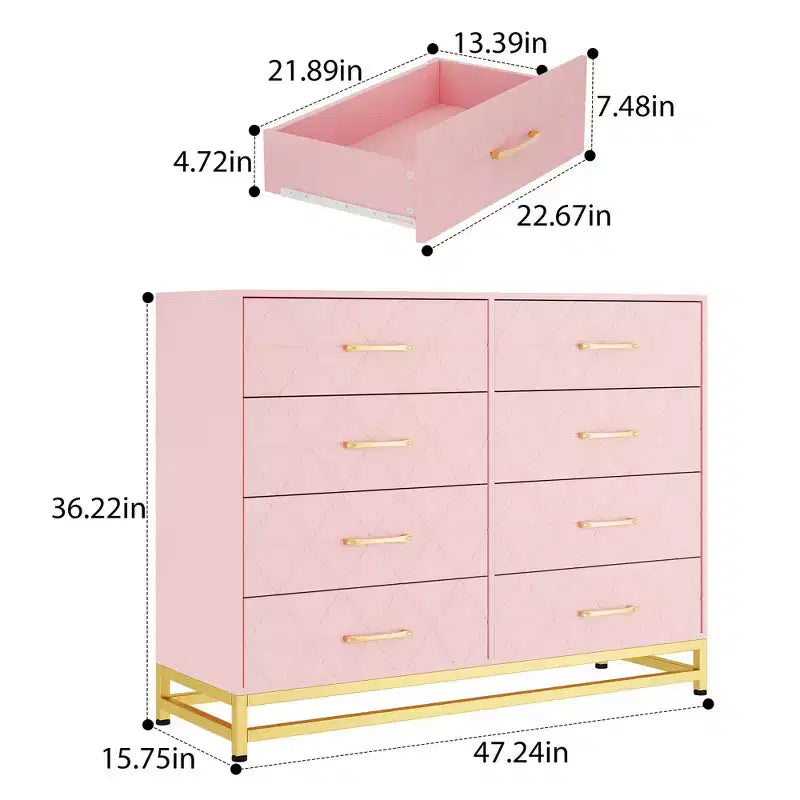 Cassettiera da camera da letto con 8 cassetti, comò mobile TV, grande cassettiera in legno per riporre e organizzare (bianco)
