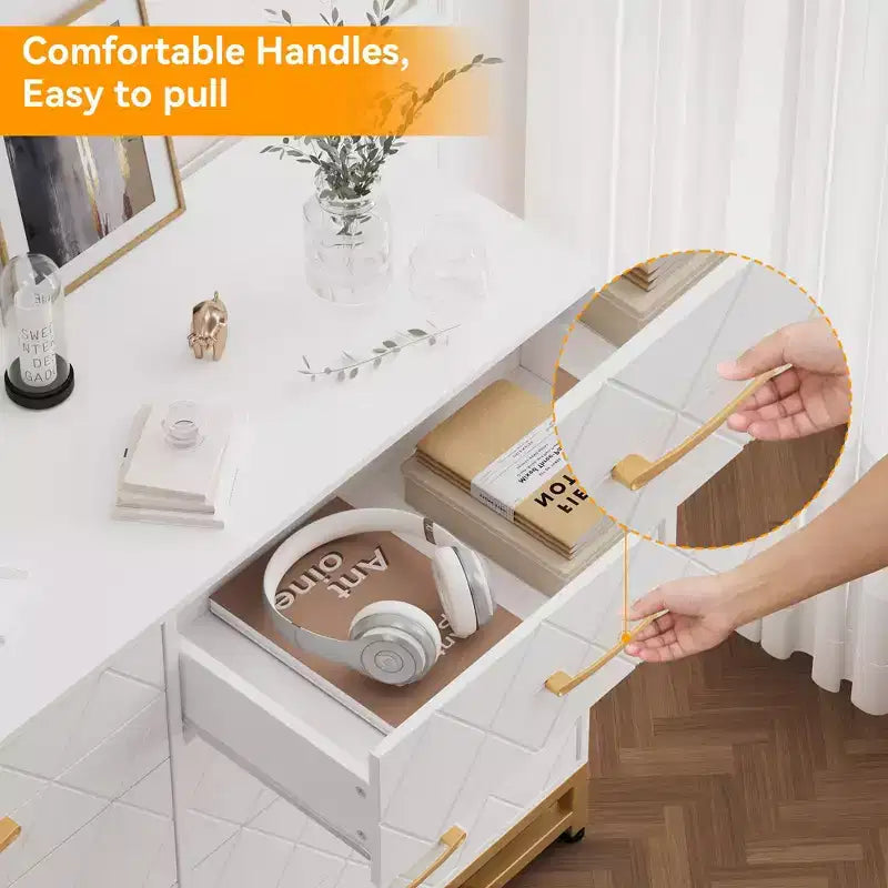 Cassettiera da camera da letto con 8 cassetti, comò mobile TV, grande cassettiera in legno per riporre e organizzare (bianco)