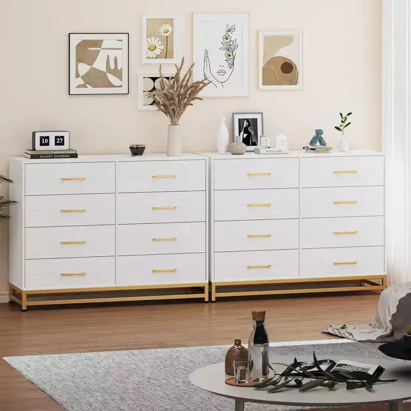 Cassettiera da camera da letto con 8 cassetti, comò mobile TV, grande cassettiera in legno per riporre e organizzare (bianco)