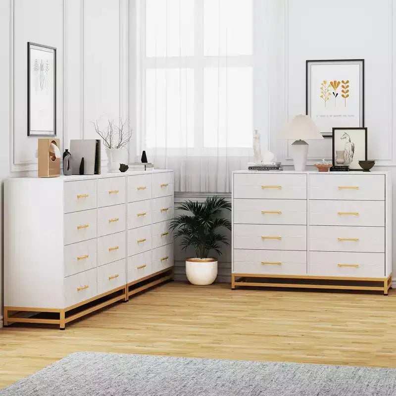 Cassettiera da camera da letto con 8 cassetti, comò mobile TV, grande cassettiera in legno per riporre e organizzare (bianco)
