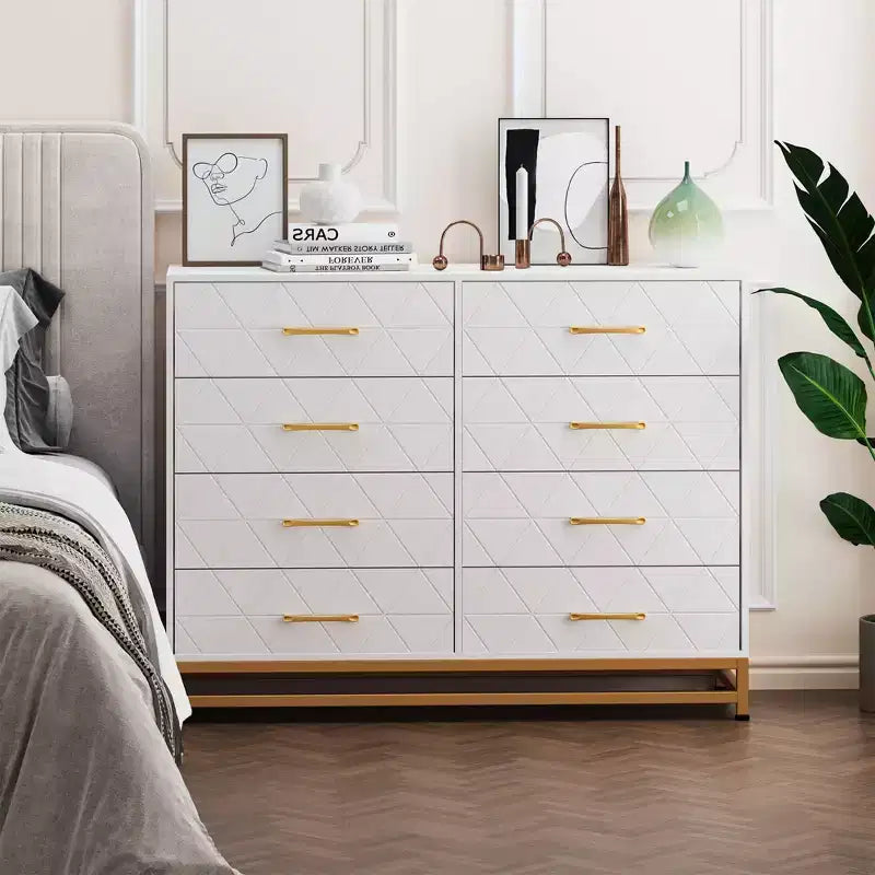 Cassettiera da camera da letto con 8 cassetti, comò mobile TV, grande cassettiera in legno per riporre e organizzare (bianco)