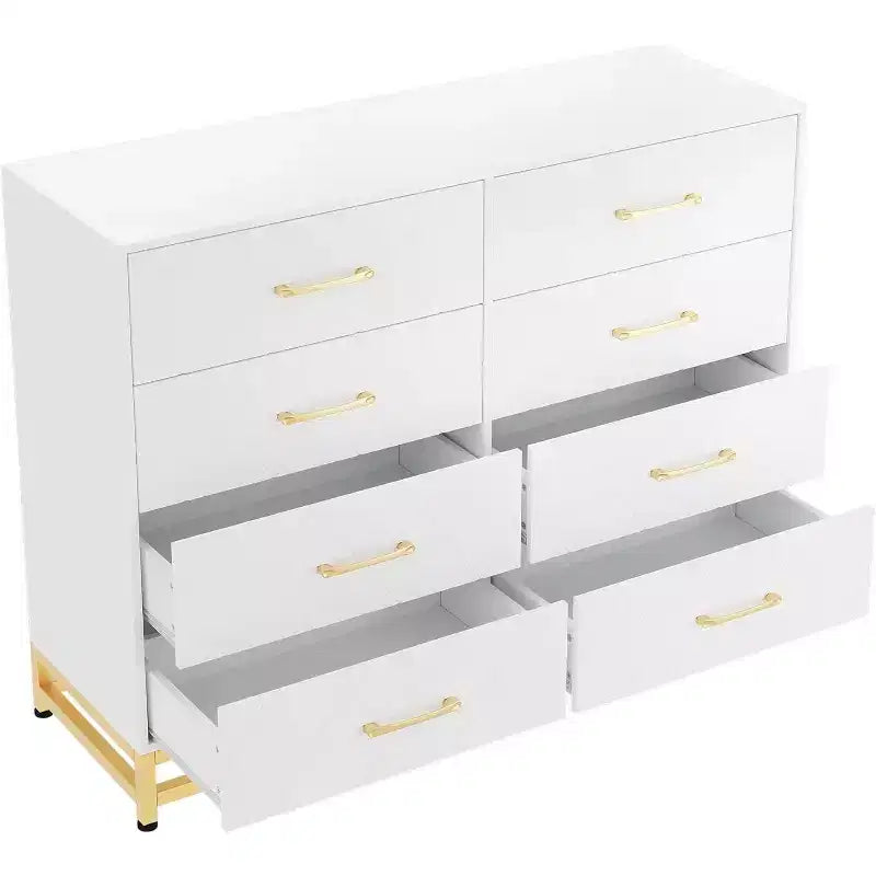 Cassettiera da camera da letto con 8 cassetti, comò mobile TV, grande cassettiera in legno per riporre e organizzare (bianco)