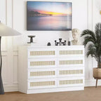 Comò doppio in rattan a 8 cassetti, mobile contenitore moderno in legno per camera da letto, cameretta, cabina armadio, soggiorno e ingresso