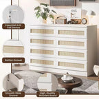Comò doppio in rattan a 8 cassetti, mobile contenitore moderno in legno per camera da letto, cameretta, cabina armadio, soggiorno e ingresso