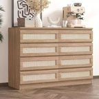 8-Drawer Rattan Double Dresser, Modern Wooden Storage Chest for Bedroom, Nursery, Closet, Living Room, and Entryway