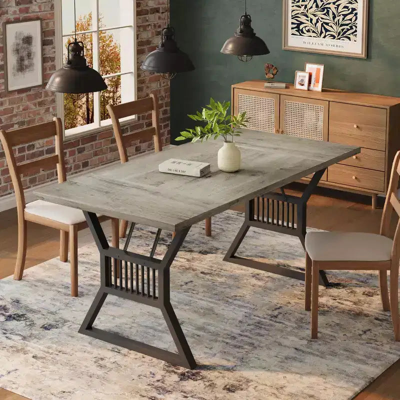 70.8 Tavolo da Pranzo per 6-8 Persone, Tavolo da Cucina Rettangolare in Legno con Piano Impermeabile e Gambe in Metallo per Sala da Pranzo