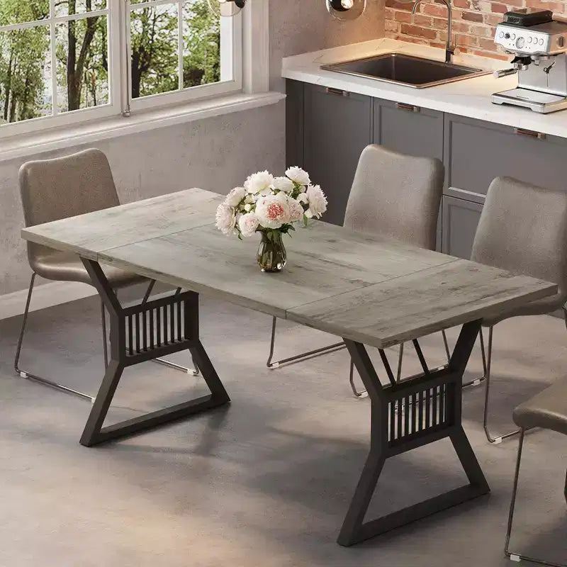 70.8 Tavolo da Pranzo per 6-8 Persone, Tavolo da Cucina Rettangolare in Legno con Piano Impermeabile e Gambe in Metallo per Sala da Pranzo