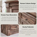 Credenza da fattoria da 55 pollici con 9 cassetti, ampio armadio rustico in legno con colonna romana per la camera da letto