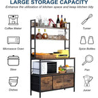 Scaffale da Panettiere a 5 Ripiani Autoportante con Presa di Corrente, Scaffale da Cucina con Cassetti + Ganci, per Forno, Macchina del Pane, Centrifuga, Conservazione Spezie-Lattine