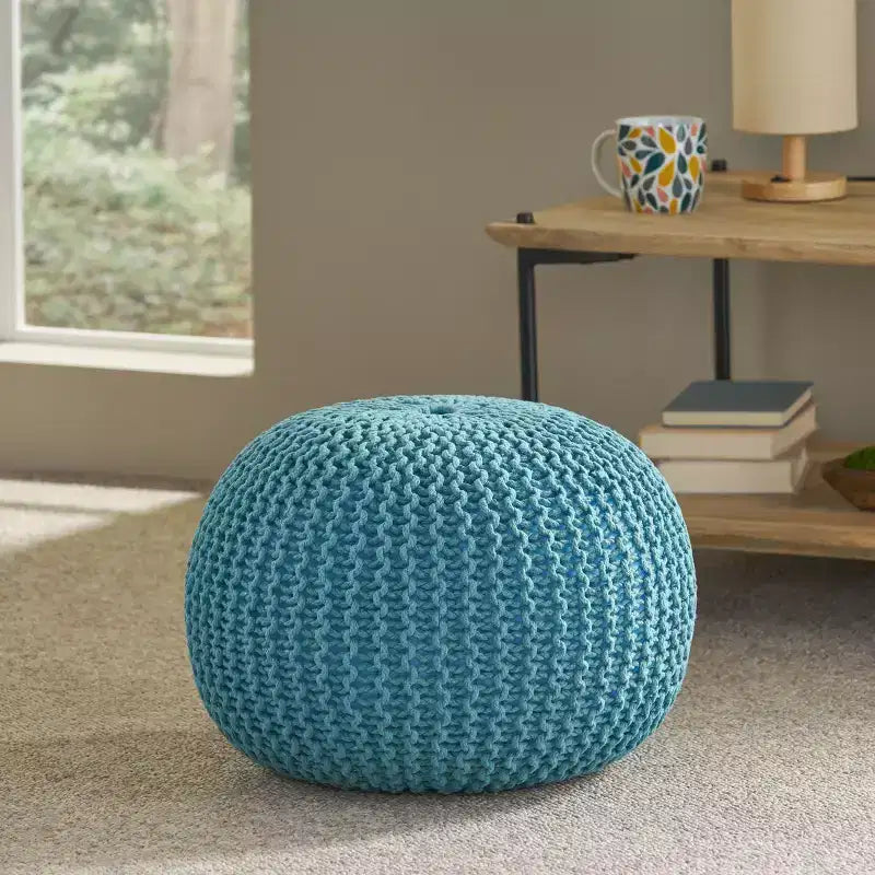 Pouf Rotondo in Maglia di Cotone Moro Moderno