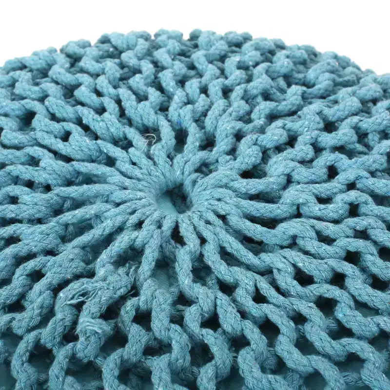 Pouf Rotondo in Maglia di Cotone Moro Moderno