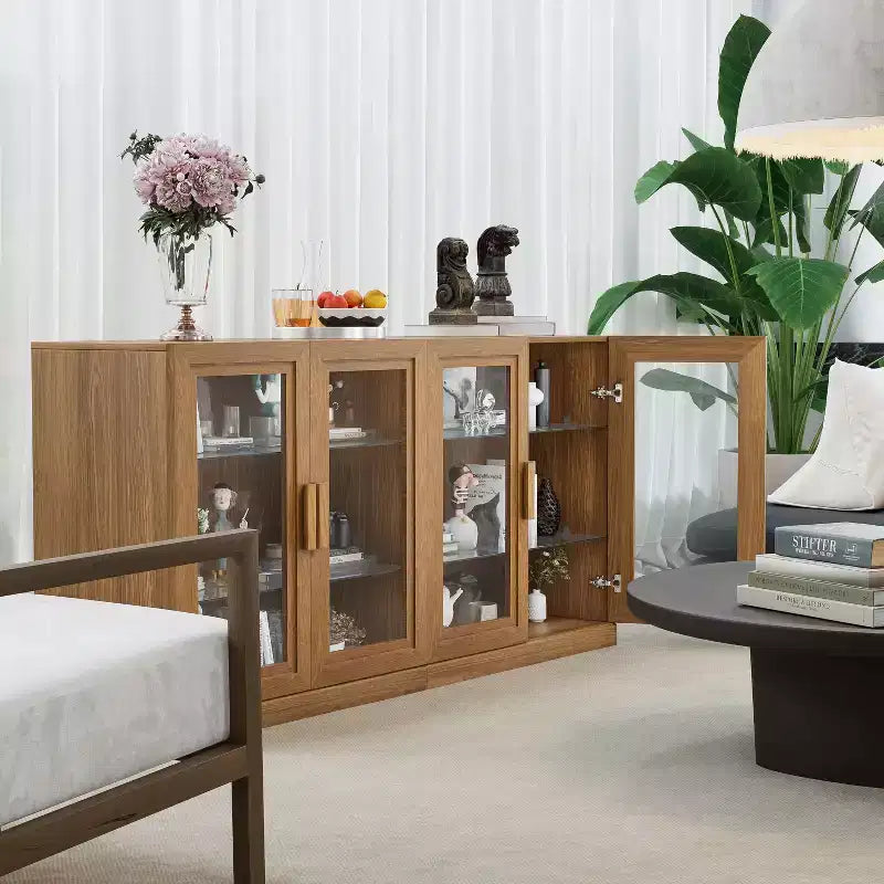 Credenza Mobile Contenitore 31x62x16 con 4 Ante e Vani Portaoggetti Organizer Multiuso per Cucina Soggiorno Marrone
