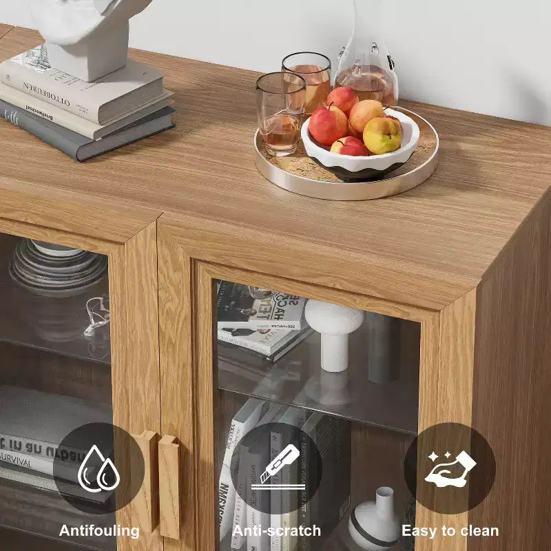 Credenza Mobile Contenitore 31x62x16 con 4 Ante e Vani Portaoggetti Organizer Multiuso per Cucina Soggiorno Marrone