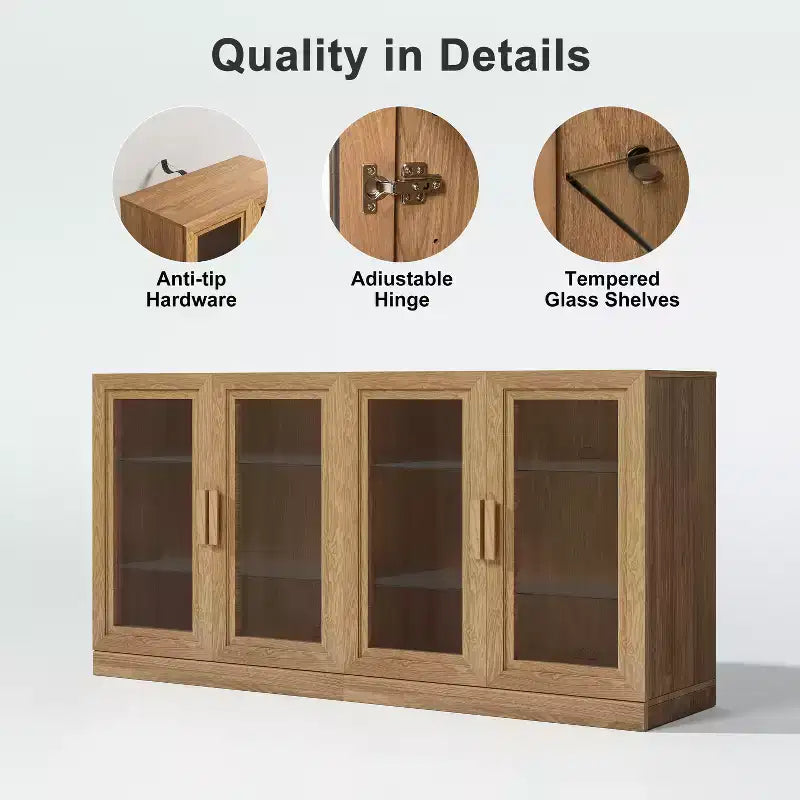 Credenza Mobile Contenitore 31x62x16 con 4 Ante e Vani Portaoggetti Organizer Multiuso per Cucina Soggiorno Marrone