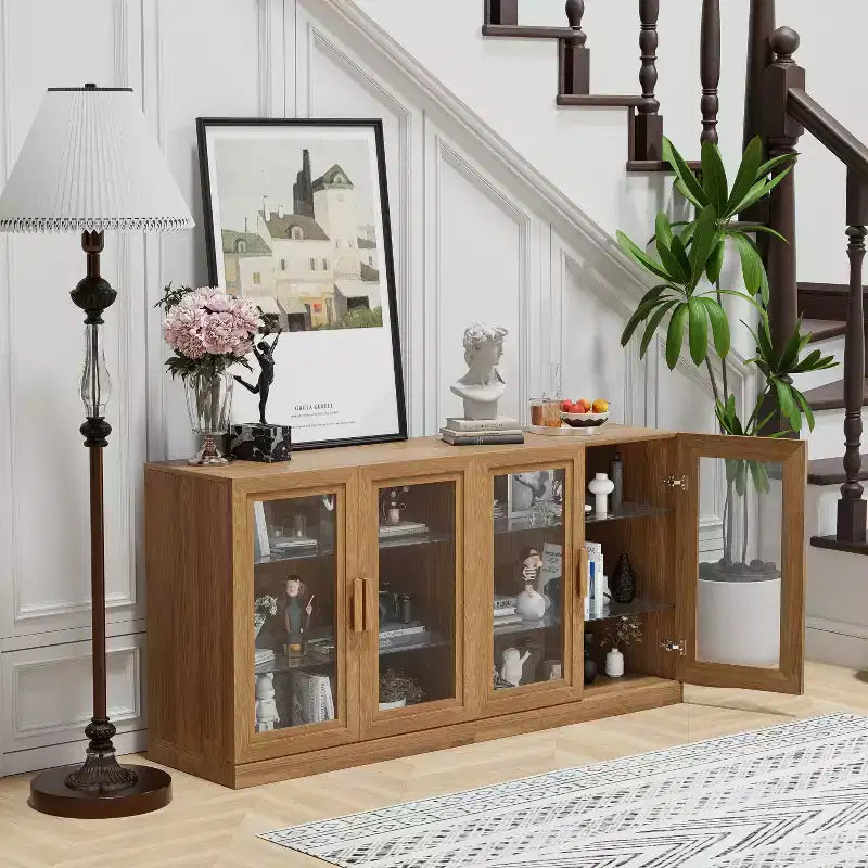 Credenza Mobile Contenitore 31x62x16 con 4 Ante e Vani Portaoggetti Organizer Multiuso per Cucina Soggiorno Marrone