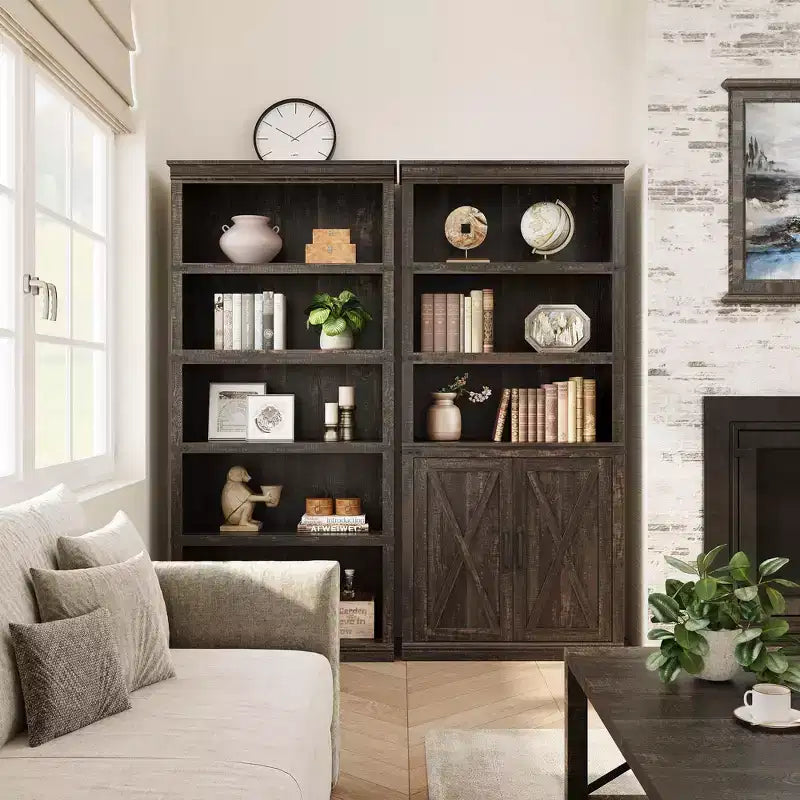 Libreria a 5 Ripiani, Libreria Stile Rustico con Armadietto, Libreria Alta 174,5 cm con Ante Contenitore, Libreria in Legno a 5 Ripiani per Ufficio Domestico