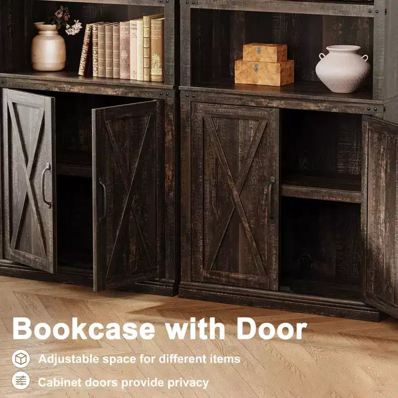 Libreria a 5 Ripiani, Libreria Stile Rustico con Armadietto, Libreria Alta 174,5 cm con Ante Contenitore, Libreria in Legno a 5 Ripiani per Ufficio Domestico