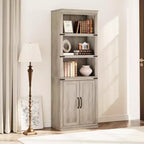 Libreria a 5 Ripiani, Libreria Stile Rustico con Armadietto, Libreria Alta 174,5 cm con Ante Contenitore, Libreria in Legno a 5 Ripiani per Ufficio Domestico