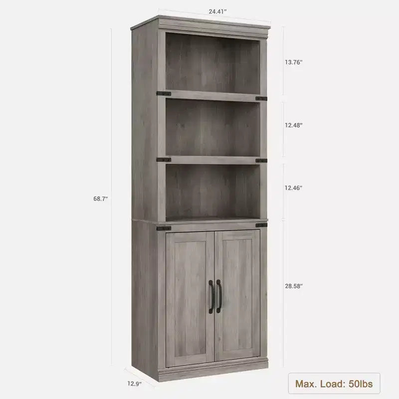 Libreria a 5 Ripiani, Libreria Stile Rustico con Armadietto, Libreria Alta 174,5 cm con Ante Contenitore, Libreria in Legno a 5 Ripiani per Ufficio Domestico