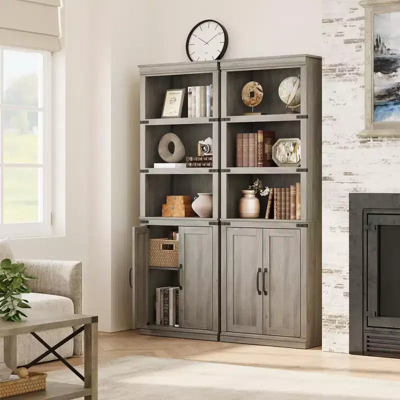 Libreria a 5 Ripiani, Libreria Stile Rustico con Armadietto, Libreria Alta 174,5 cm con Ante Contenitore, Libreria in Legno a 5 Ripiani per Ufficio Domestico