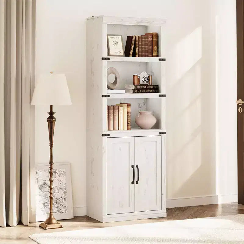 Libreria a 5 Ripiani, Libreria Stile Rustico con Armadietto, Libreria Alta 174,5 cm con Ante Contenitore, Libreria in Legno a 5 Ripiani per Ufficio Domestico