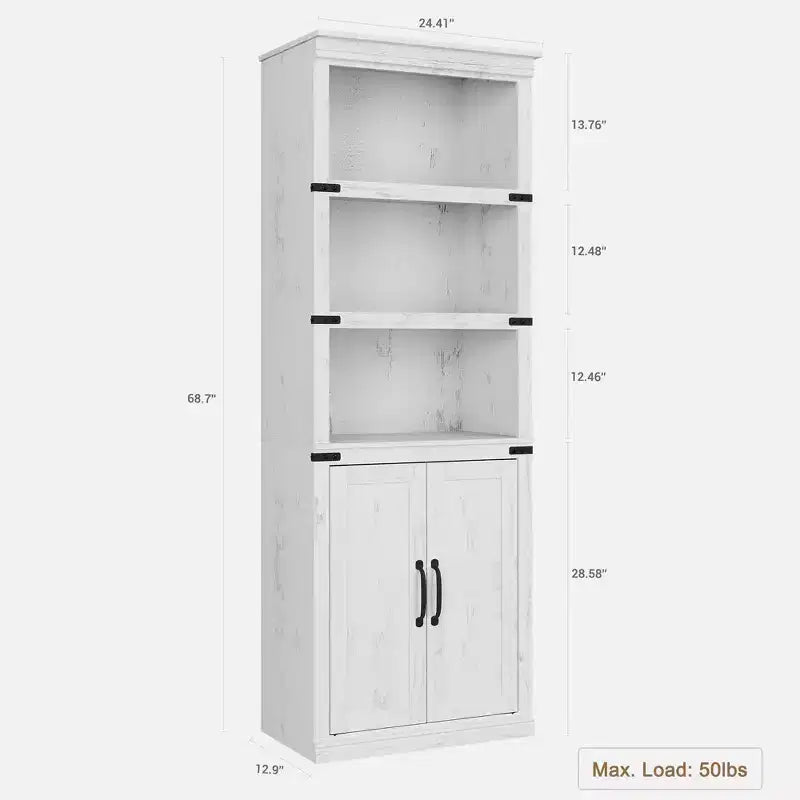 Libreria a 5 Ripiani, Libreria Stile Rustico con Armadietto, Libreria Alta 174,5 cm con Ante Contenitore, Libreria in Legno a 5 Ripiani per Ufficio Domestico
