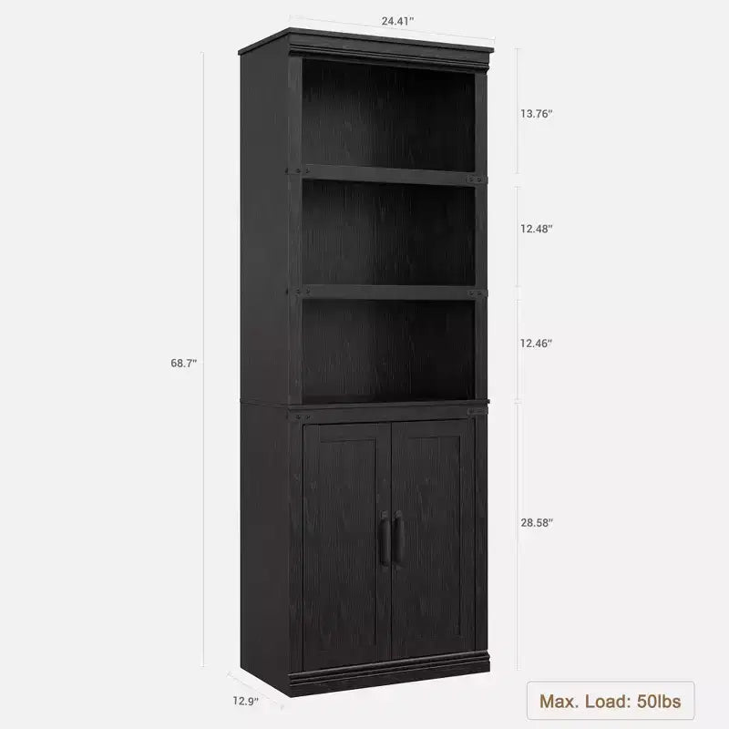 Libreria a 5 Ripiani, Libreria Stile Rustico con Armadietto, Libreria Alta 174,5 cm con Ante Contenitore, Libreria in Legno a 5 Ripiani per Ufficio Domestico