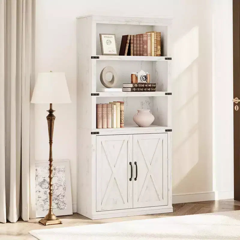 Libreria a 5 Ripiani, Libreria Stile Rustico con Armadietto, Libreria Alta 174,5 cm con Ante Contenitore, Libreria in Legno a 5 Ripiani per Ufficio Domestico