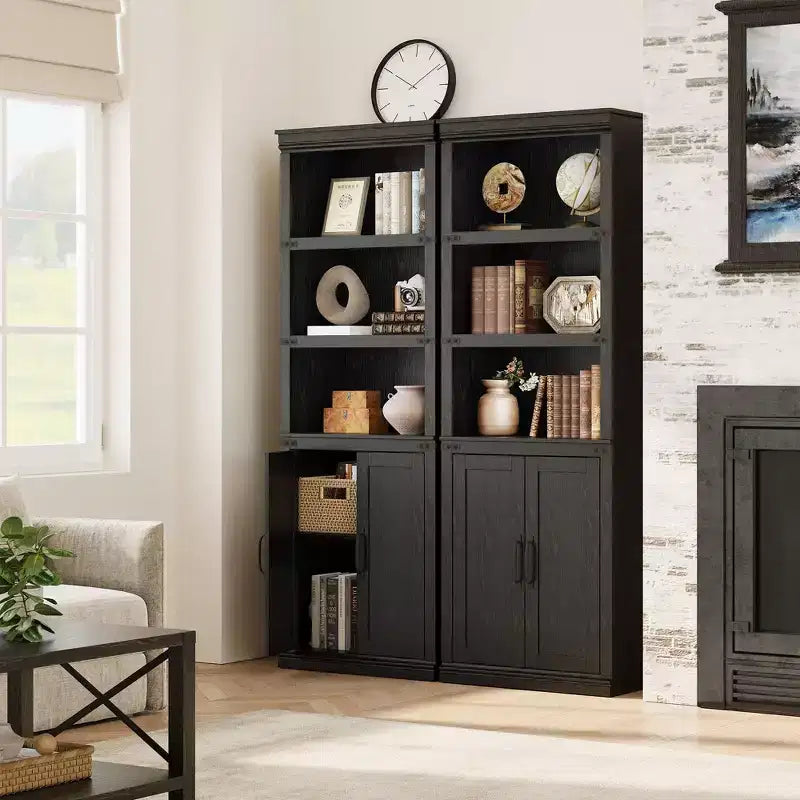 Libreria a 5 Ripiani, Libreria Stile Rustico con Armadietto, Libreria Alta 174,5 cm con Ante Contenitore, Libreria in Legno a 5 Ripiani per Ufficio Domestico