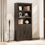 Libreria a 5 Ripiani, Libreria Stile Rustico con Armadietto, Libreria Alta 174,5 cm con Ante Contenitore, Libreria in Legno a 5 Ripiani per Ufficio Domestico