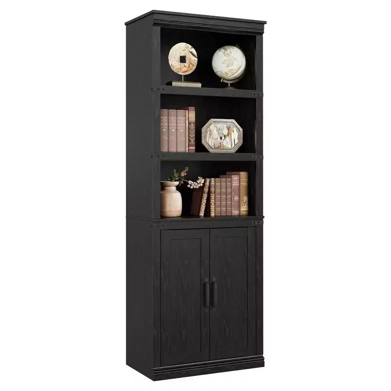 Libreria a 5 Ripiani, Libreria Stile Rustico con Armadietto, Libreria Alta 174,5 cm con Ante Contenitore, Libreria in Legno a 5 Ripiani per Ufficio Domestico