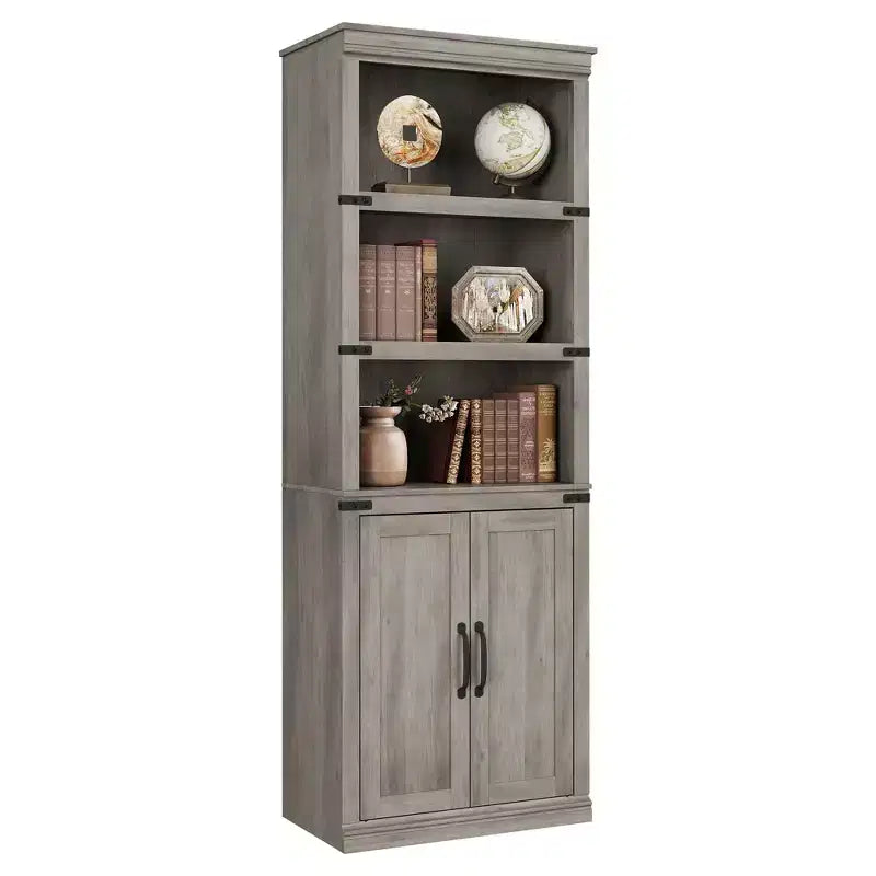 Libreria a 5 Ripiani, Libreria Stile Rustico con Armadietto, Libreria Alta 174,5 cm con Ante Contenitore, Libreria in Legno a 5 Ripiani per Ufficio Domestico