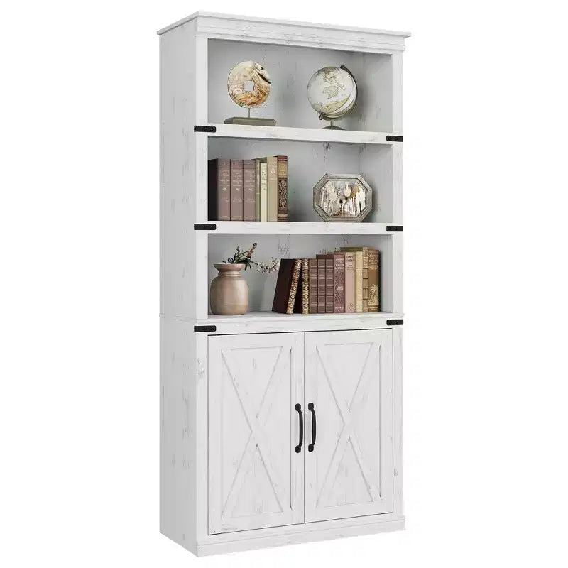 Libreria a 5 Ripiani, Libreria Stile Rustico con Armadietto, Libreria Alta 174,5 cm con Ante Contenitore, Libreria in Legno a 5 Ripiani per Ufficio Domestico